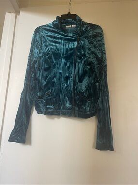 Mudd Women's Teal Crushed Velvet Zip Jacket - Large